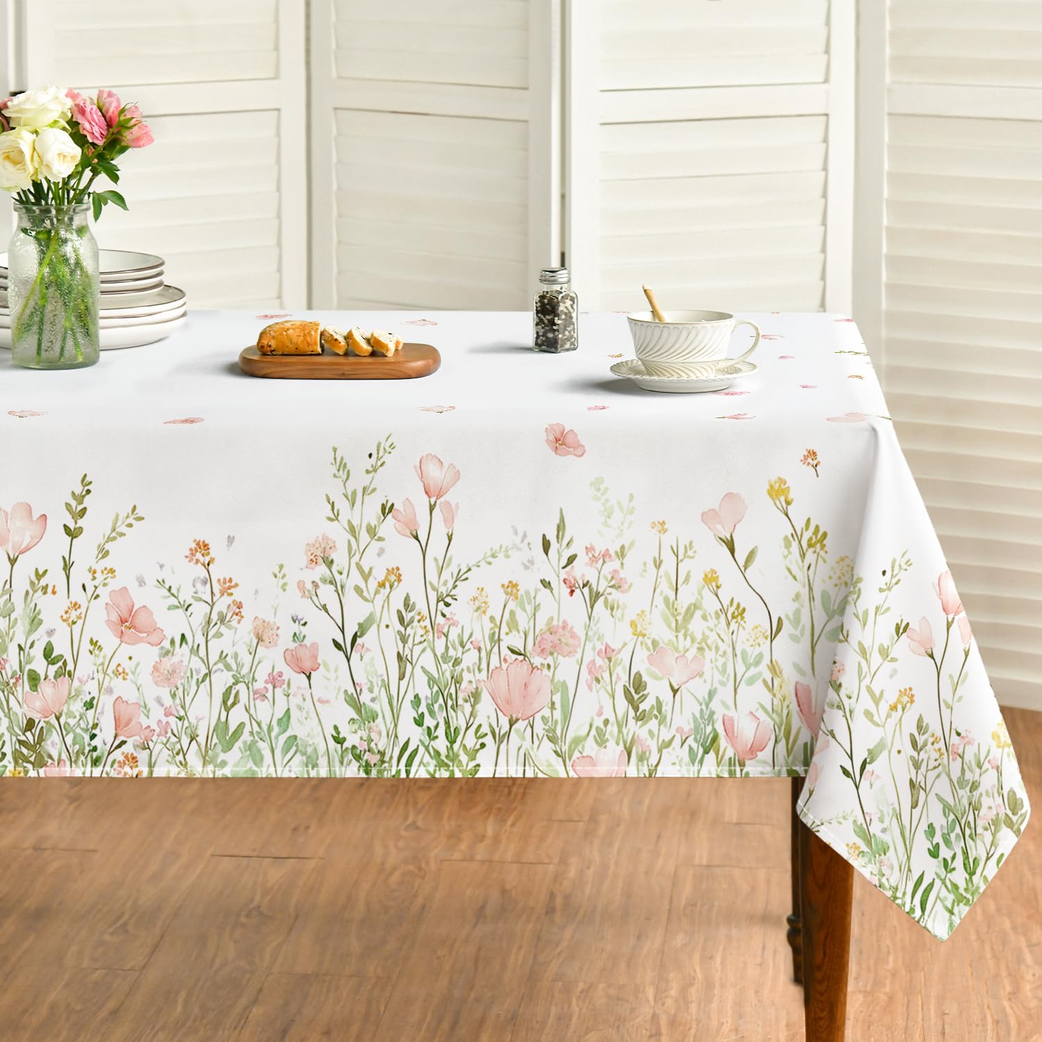 horaldaily spring tablecloth 60×104 inch rectangular, pink flowers washable seasonal table cover for party picnic dinner decor