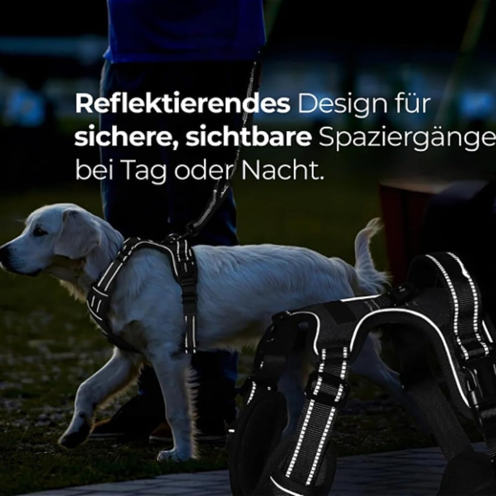 Wuffy Anti Zieh Geschirr für Hunde, reflektierend, verstellbar, kein Ziehen & kein Husten, weich gepolstertes Hundegeschirr mit Griff für kleine bisGroße Hunde (XL (45–90 kg),Grün + Kordel)