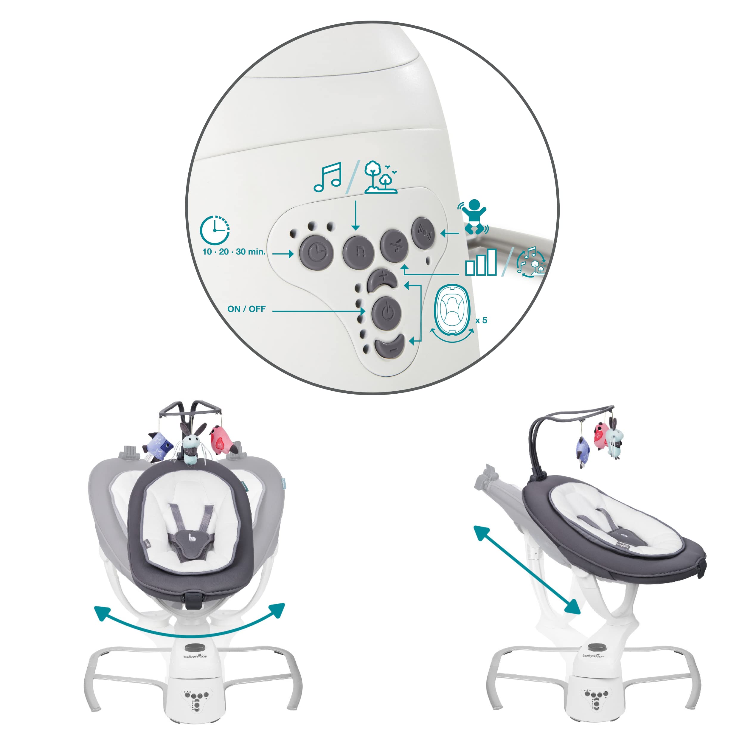 Babymoov Babyschaukel Swoon Motion Zink - inkl. 8 Melodien, 360° Sitzfläche, verstellbare Rückenlehne und Bewegungsmelder, 1 Stück (1er Pack)
