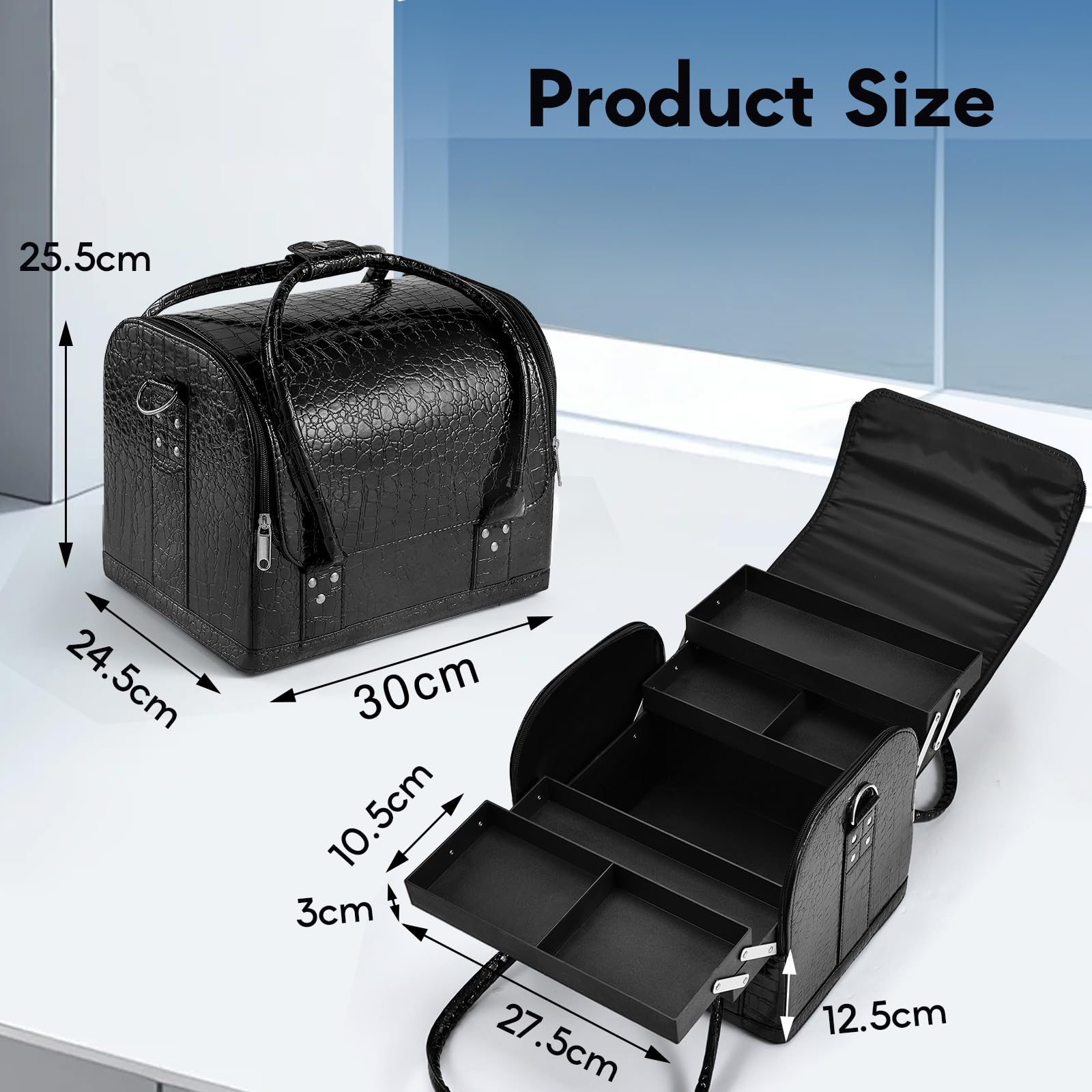 Joligrace Valigetta Trucchi Professionale Porta Trucchi Valigetta per Cosmetici Grande Borsa Cosmetici Trousse Make Up Organizer Beauty Case da Viaggio 30x 24,5 x 25,5 CM, Nero