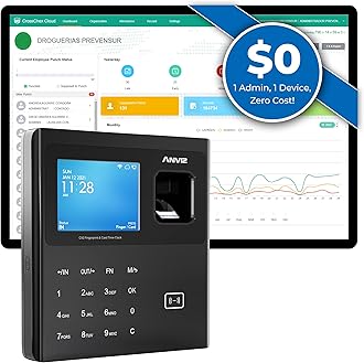 ANVIZ Time Clocks for Employees Small Business - CX2 Fingerprint Biometric Clock in and Out Machine - Finger Scan + RFID + Pin Punching in one, with Professional Cloud Software (0 Monthly Fee), Black