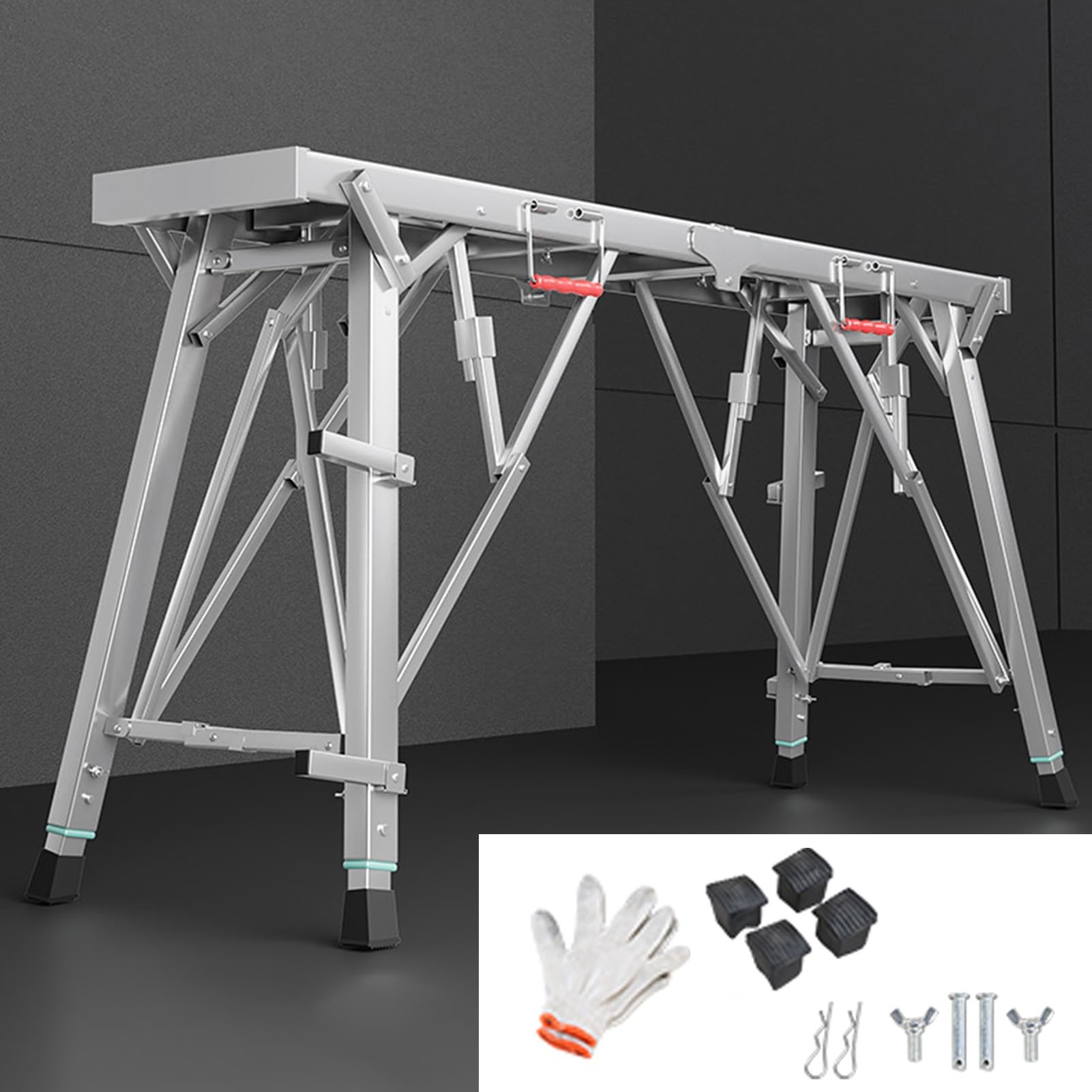 Andamio Plataforma de Andamio Compacta con Herrajes, Plataforma de Trabajo de Acero Galvanizado con Reposapiés, Juego de Tablones de Andamio Multiusos de Altura Regulable(Style 1)