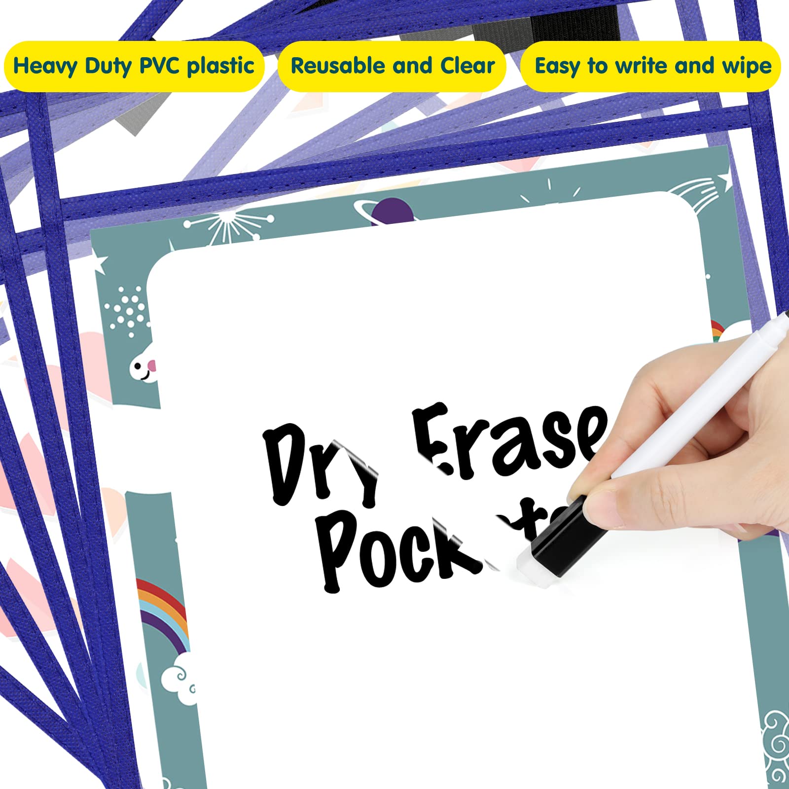 LVNRIDS 12 Pack Dry Erase Pockets Teacher Supplies - Image 4