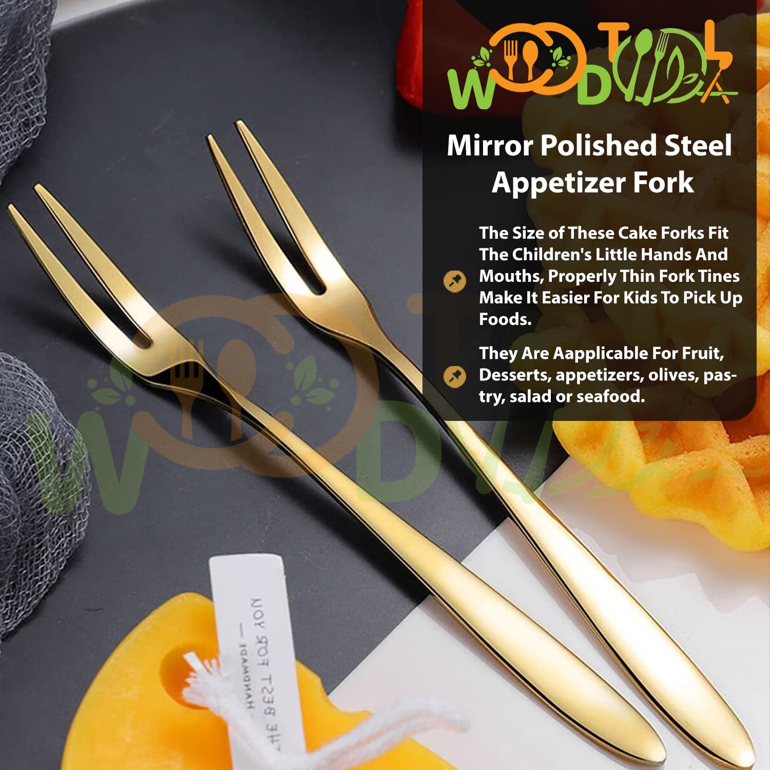 WOODTULA Stainless Steel Mini Salad, Dessert, Appetizer & Fruit Fork Set - Cocktail Fork - 10pc Gold Set 3