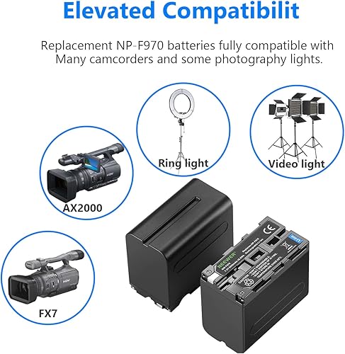 Vista 8 de Neewer Paquete de 4 baterías de repuesto de 7.4 V 6600 mAh NP-F970 con cargador de batería de 4 canales y adaptador de corriente, compatibles
