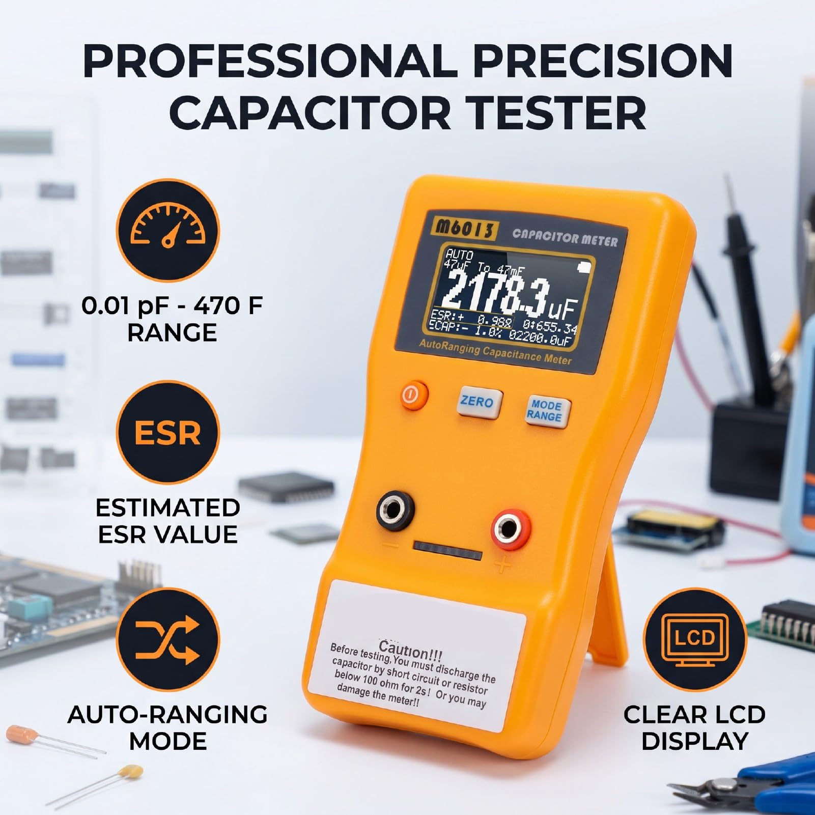 Fafeicy Tester Digitale per Condensatori Stima da 0,01 PF a 470 F con Clip SMD Gamma Automatica per la Riparazione di Apparecchi HVAC da Parte di Tecnici