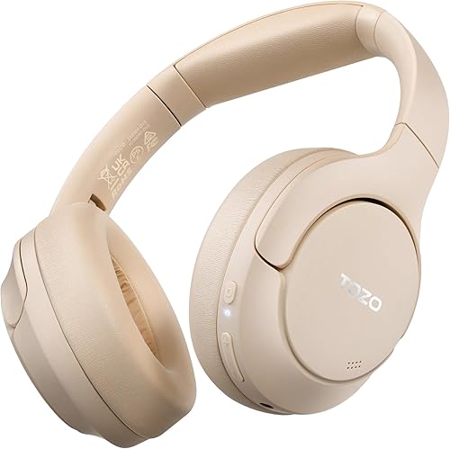 TOZO HT2 Auriculares híbridos con cancelación activa de ruido, auriculares inalámbricos Bluetooth sobre la oreja, tiempo de reproducción de 60