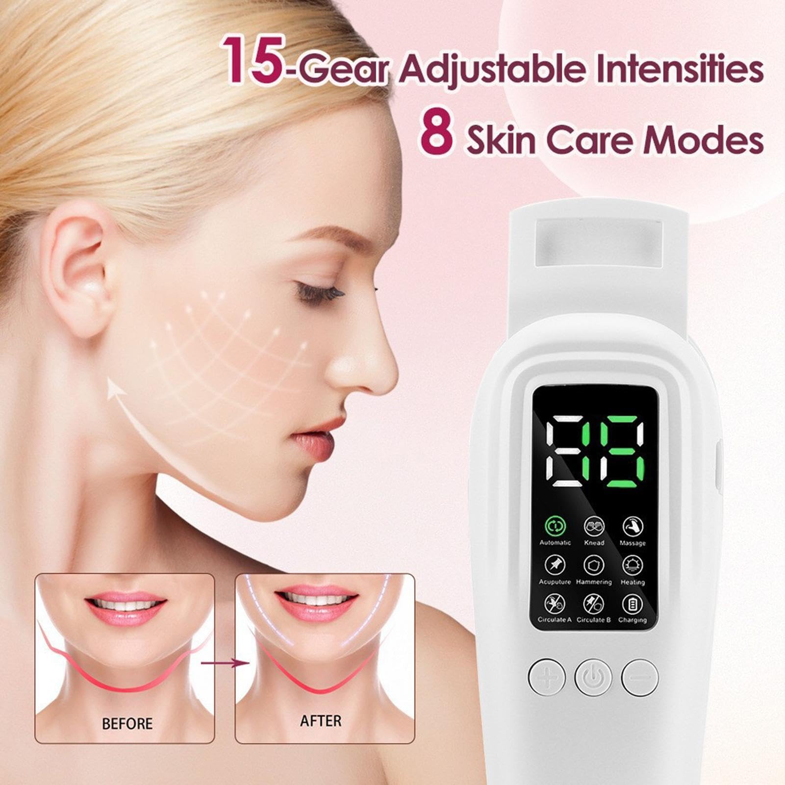 V Face Lifting Gerät - 8 Modi Elektrisches Gesichtsmassagegerät mit 15 Stufen