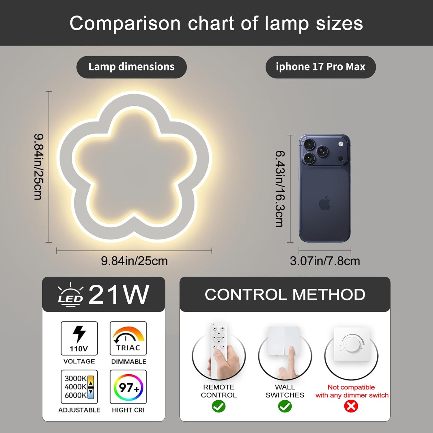 Modern LED Ceiling Light 9.8inch Semi Flush Mount Ceiling Fixture Light 21w with Remote Control(3000k-6000k) Entryway Light Fixture for Entryway Corridors Kitchen Laundry Room (White)