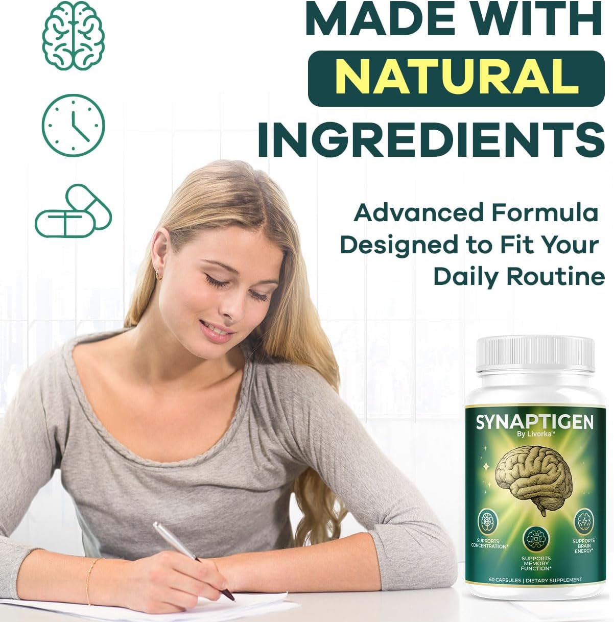 Synaptigen Capsules - Synaptigen Brain and Memory Pills Daily Support Focus All Natural Premium Advanced Formula Cognitive Function for Overall Health & Wellness, 60 Capsules for 1 Month - Image 5