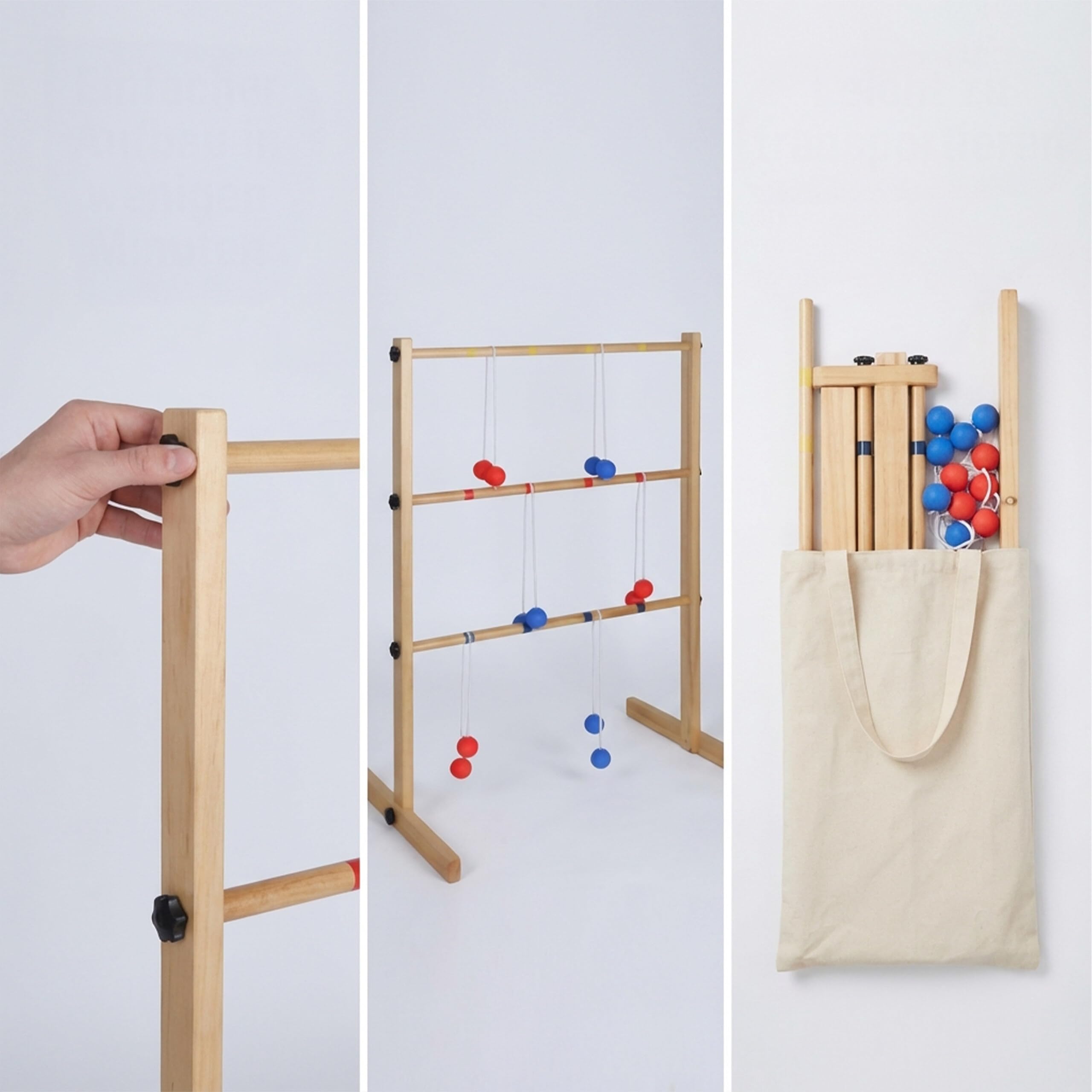 Relaxdays Ladder Golf, Jeu de Lancer extérieur pour Enfants, Bois Naturel, 89×64×45 cm, 6 balles