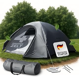 Zelt 2 oder 4 Personen Doppelwandiges Campingzelt mit Mückenschutz schneller Aufbau, wasserdicht, winddicht & atmungsaktiv, leicht, faltbar inkl. Tragetasche ideal für Camping & Festival Grau