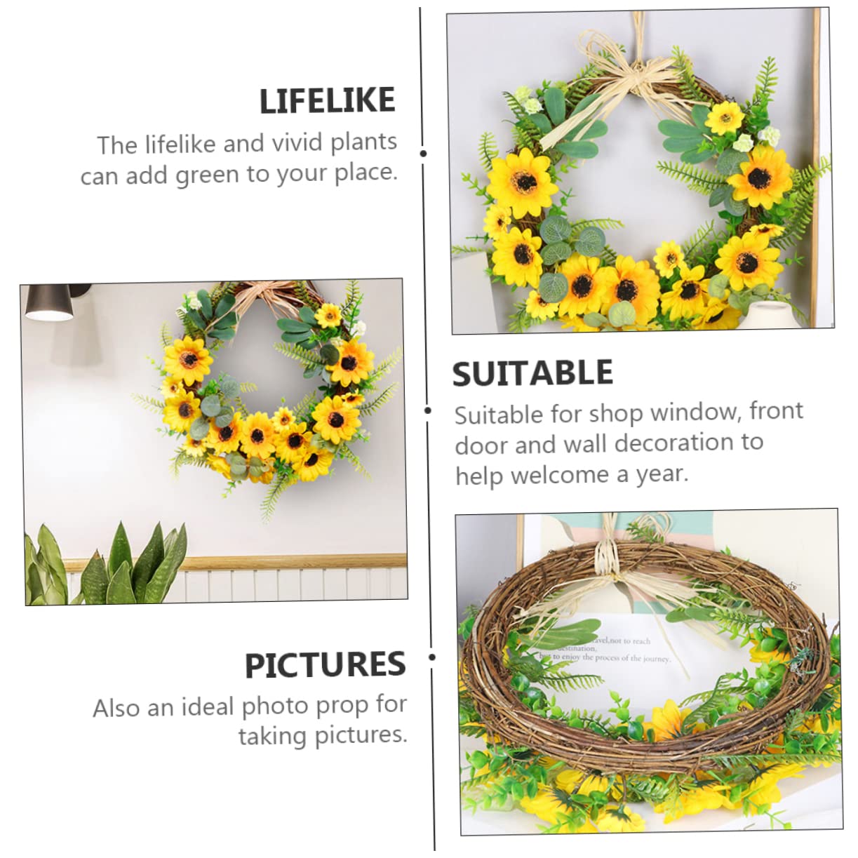 Amosfun Künstlicher Sonnenblumen Kranz Wandkranz Retro Türkranz Landhausstil Gelbe Blume Girland Kranz Ostern Frühling Herbst Dekoration Willkommen Zeichen für Hochzeit Party Haustür Garten