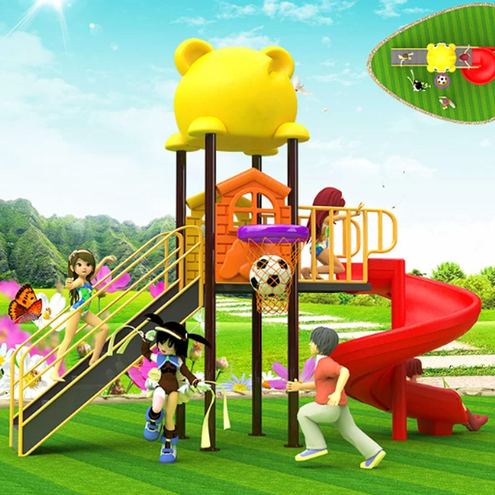 Large Outdoor Slide, Outdoor Children's Playground, Residential Park Slide & Swing Combination, Kindergarten Play Equipment(A9)