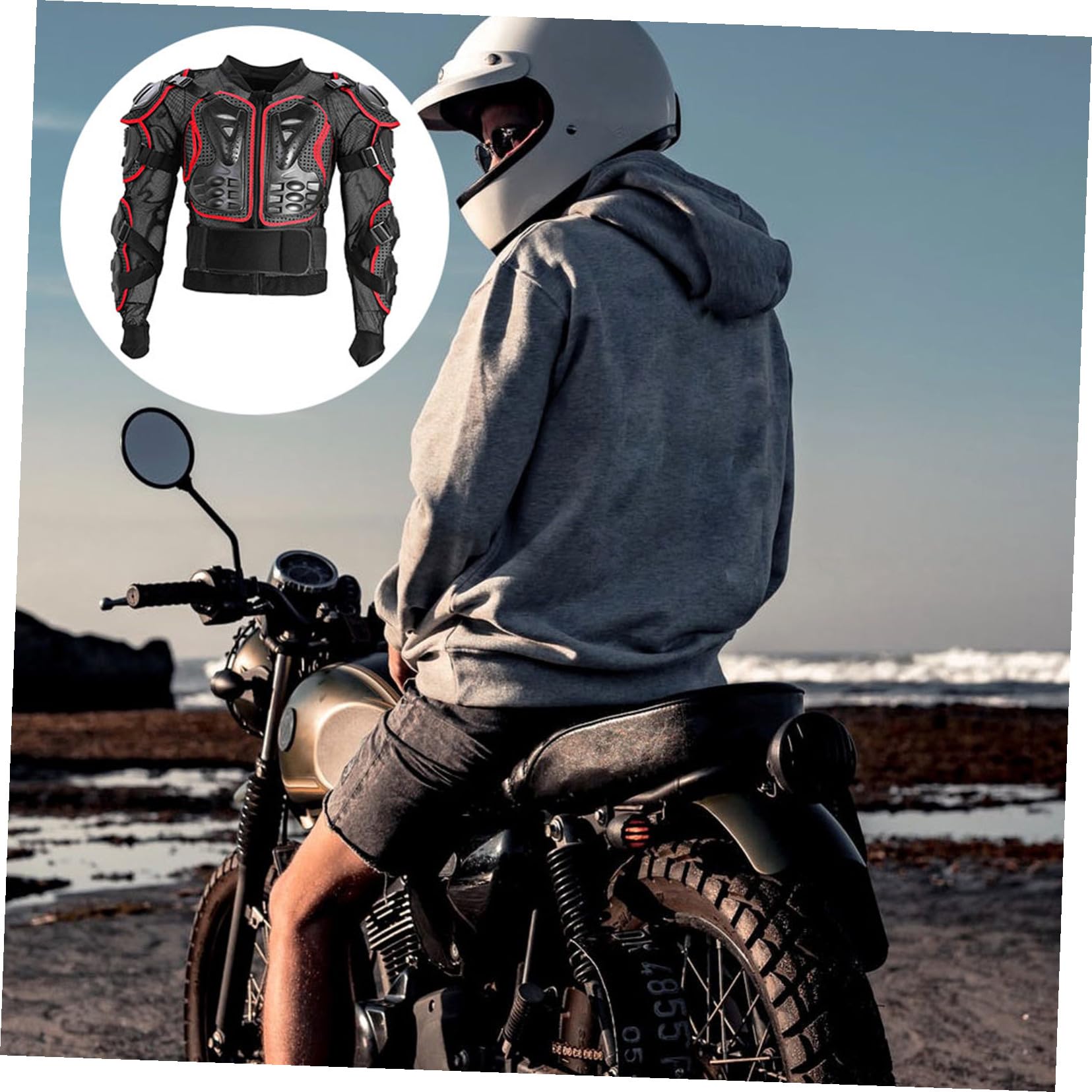 ORFOFE Gilet de Protection Moto Rouge Xl en Tissu et Mousse Anti-chute | Protections Dorsales et Lombaires Amovibles, Rembourrage Latéral Épais, Ceinture Élastique Réglable