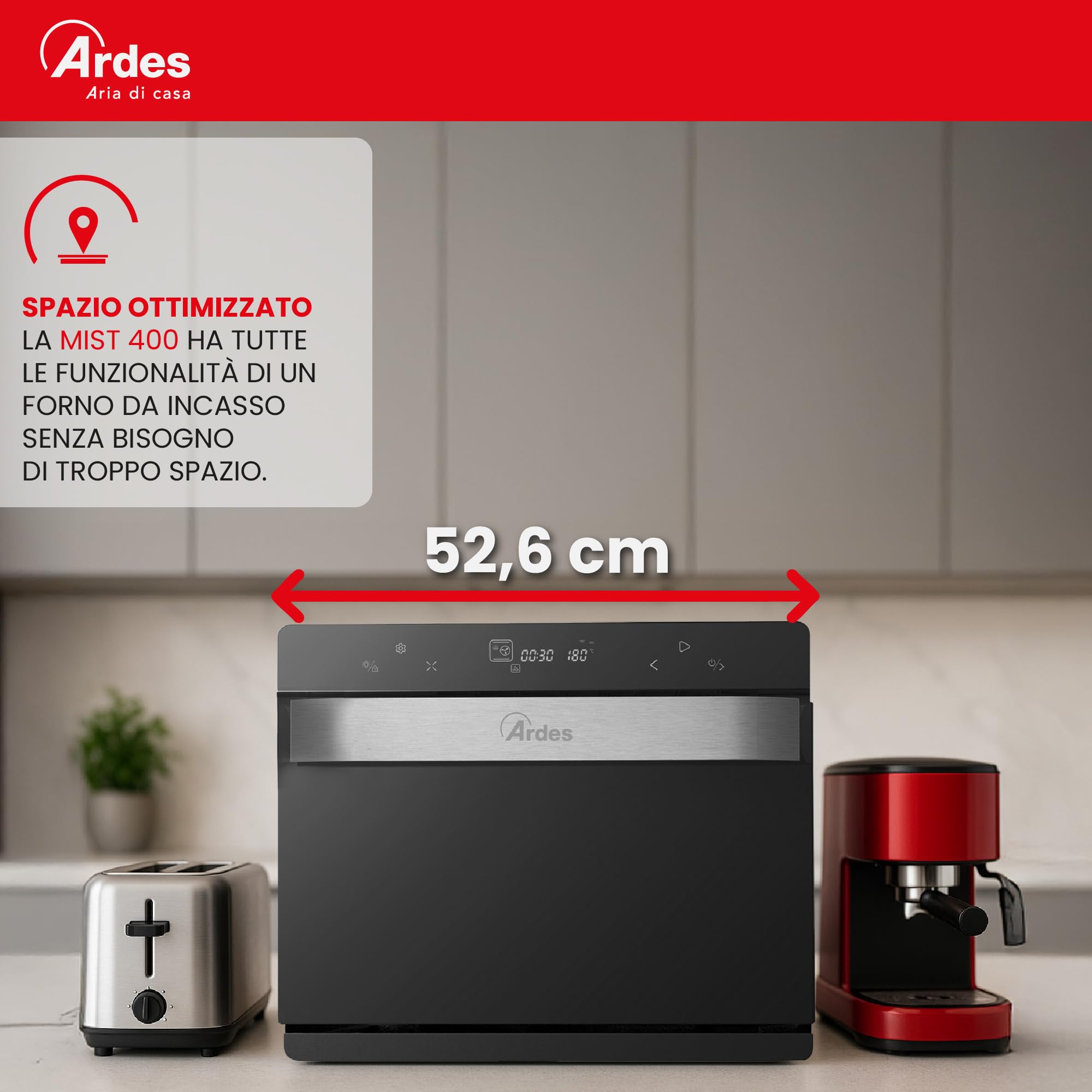 ARDES - AR6440VD Four électrique ventilé Capacité de 31 litres avec lumière interne 9 fonctions de cuisson minuterie double vitrage avec accessoires MIST 400, Noir
