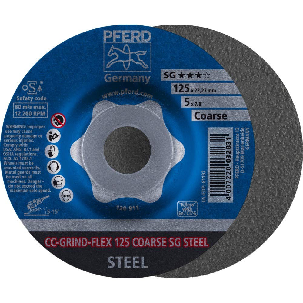 10 discos de lija PFERD CC-GRIND, CC-GRIND-FLEX 125 SG STEEL COARSE. : 64188125