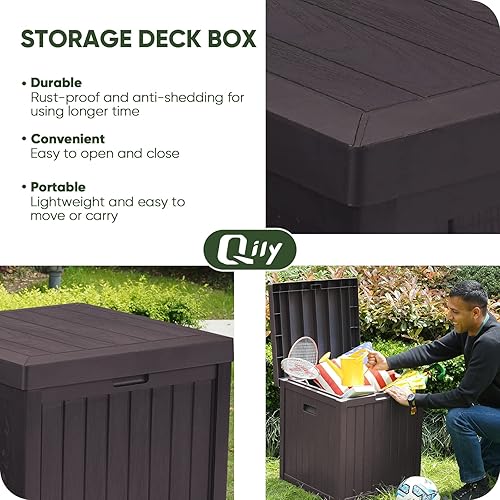 Miniatura 7 de Qily Caja de almacenamiento para exteriores, resina impermeable, almacenamiento de cojines exteriores, caja de cubierta pequeña, duradera, caja de