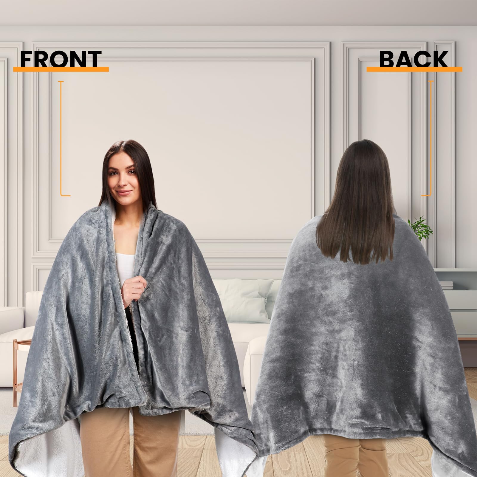 Qfun Doppelseitig Heizdecke mit Abschaltautomatik 180x100cm, Schnelles Aufheizen Wärmedecke Elektrische mit 6 Temperaturstufen, 4 Timer, Waschbar Heated Blanket Kuscheldecke, Überhitzungsschutz