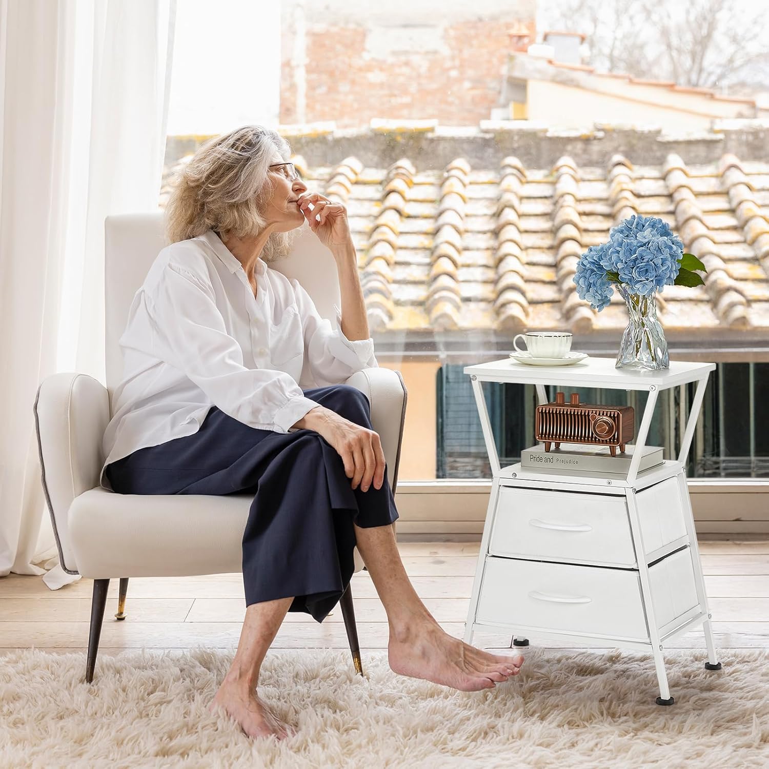 Side Tables for Bedroom Nightstand with 2 Cloth Drawer Bedside Table with Storage End Tables Living Room Sofa Couch