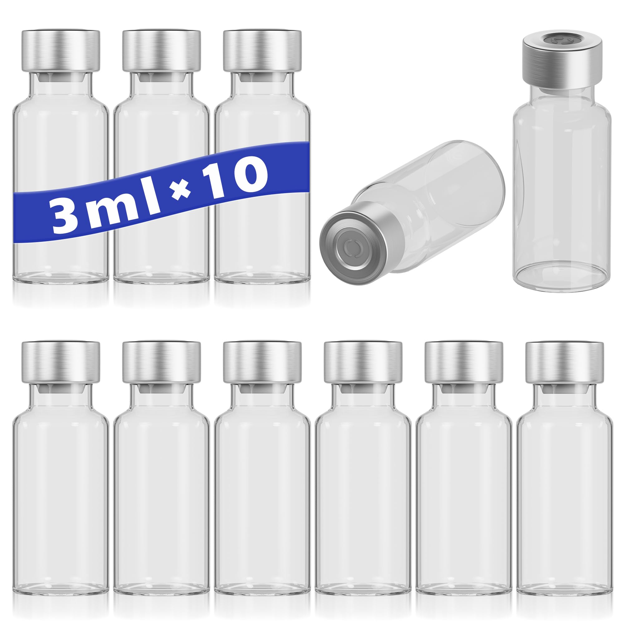 3ml Glass Vials for Injection, with Self Healing Injection Port, Transparent Sealed, Empty Vials for Injection(10pcs, 3ml)