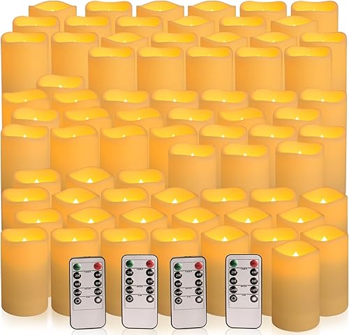 Miniatura 10 de Juego de 24 velas impermeables sin llama para exteriores, velas LED de cera real con 4 controles remotos y temporizador, (4 pulgadas, 5 pulgadas, 6