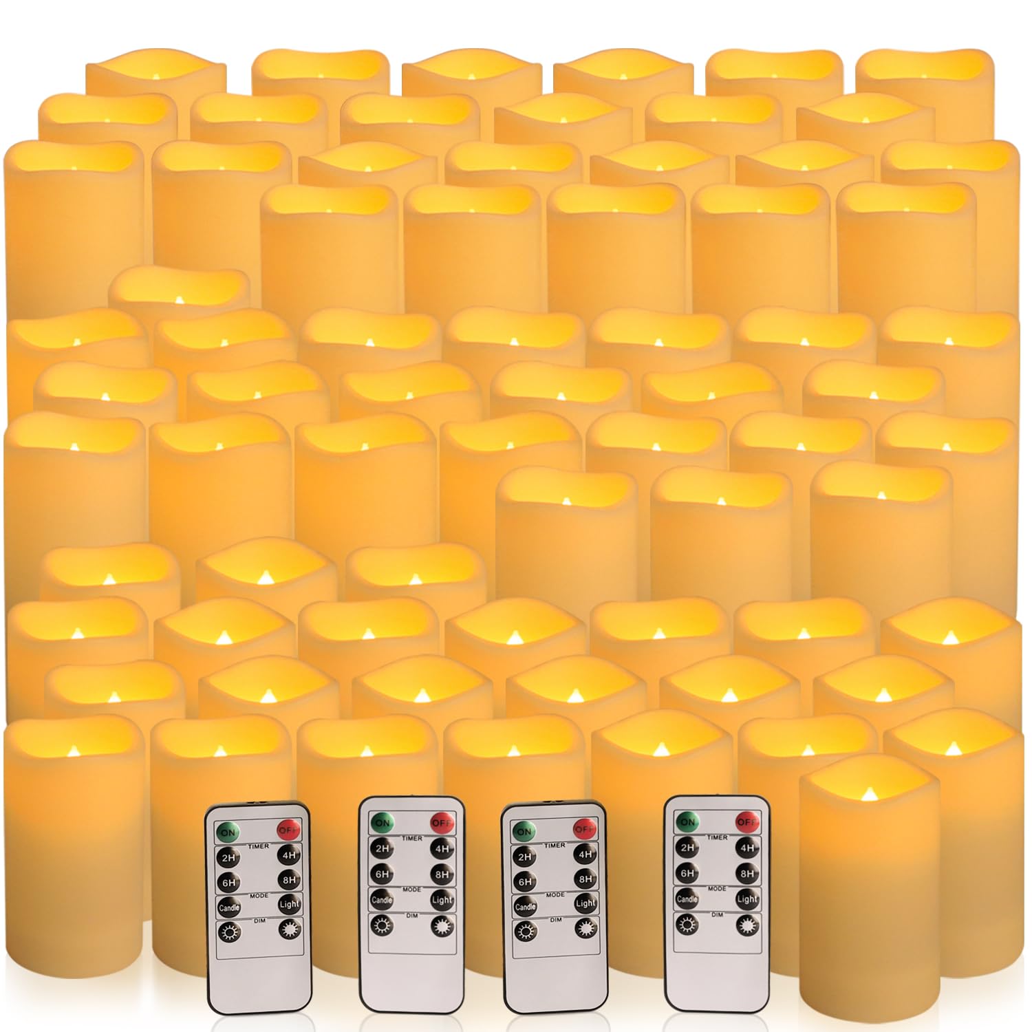 Wfmolcand 72-Pack Realistic Flameless LED Candle, Battery Operated with Remote Control, 3D Flame Pillar Timer Funtion Melted Top Safe,Perfect for