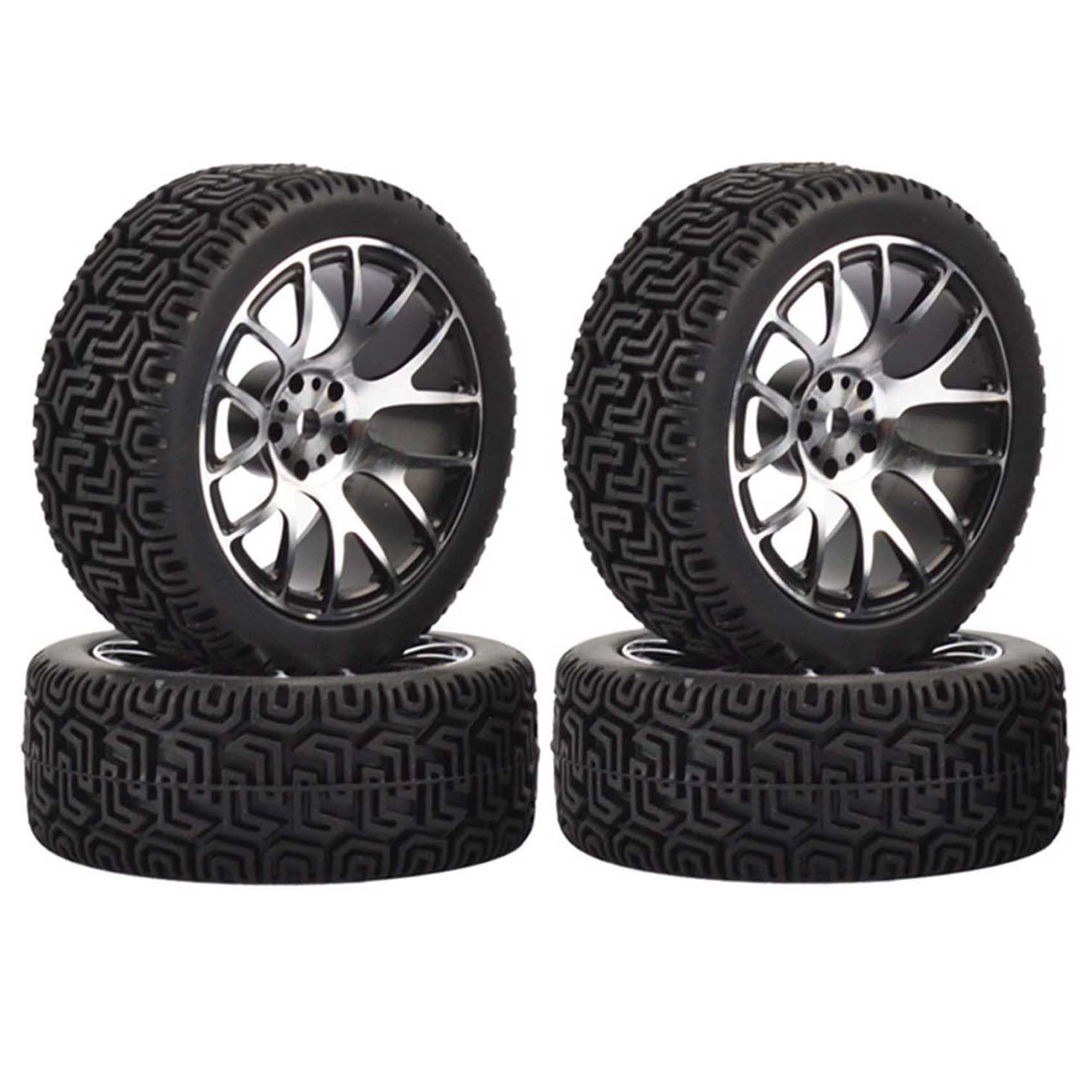 KEEDA 1/10 RC Car 68 mm Rally Tyres Rubber Tyres and Alloy Wheels Rims for 1:10 RC On Road Car Traxxas Tamiya HSP HPI Kyosho 1/16 RC Rally Car (Black)