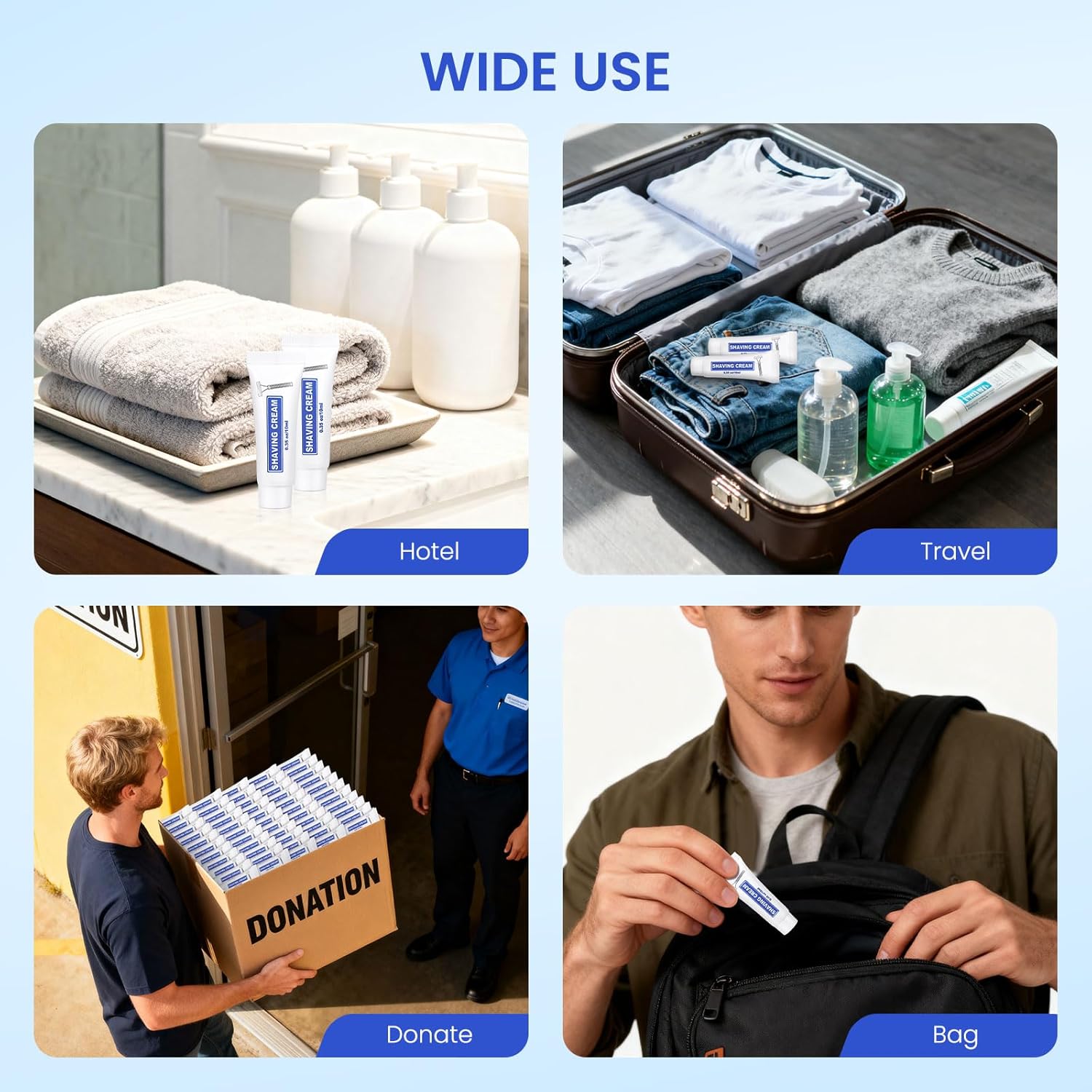 50 Pack Travel Size Shaving Cream Bulk,10ml/0.35fl oz Individually Wrapped Mini Disposable Shaving Cream in Bulk 1.2x2.8 inch Travel Size Toiletries Amenities for Guests,Homeless,Charity - Image 5