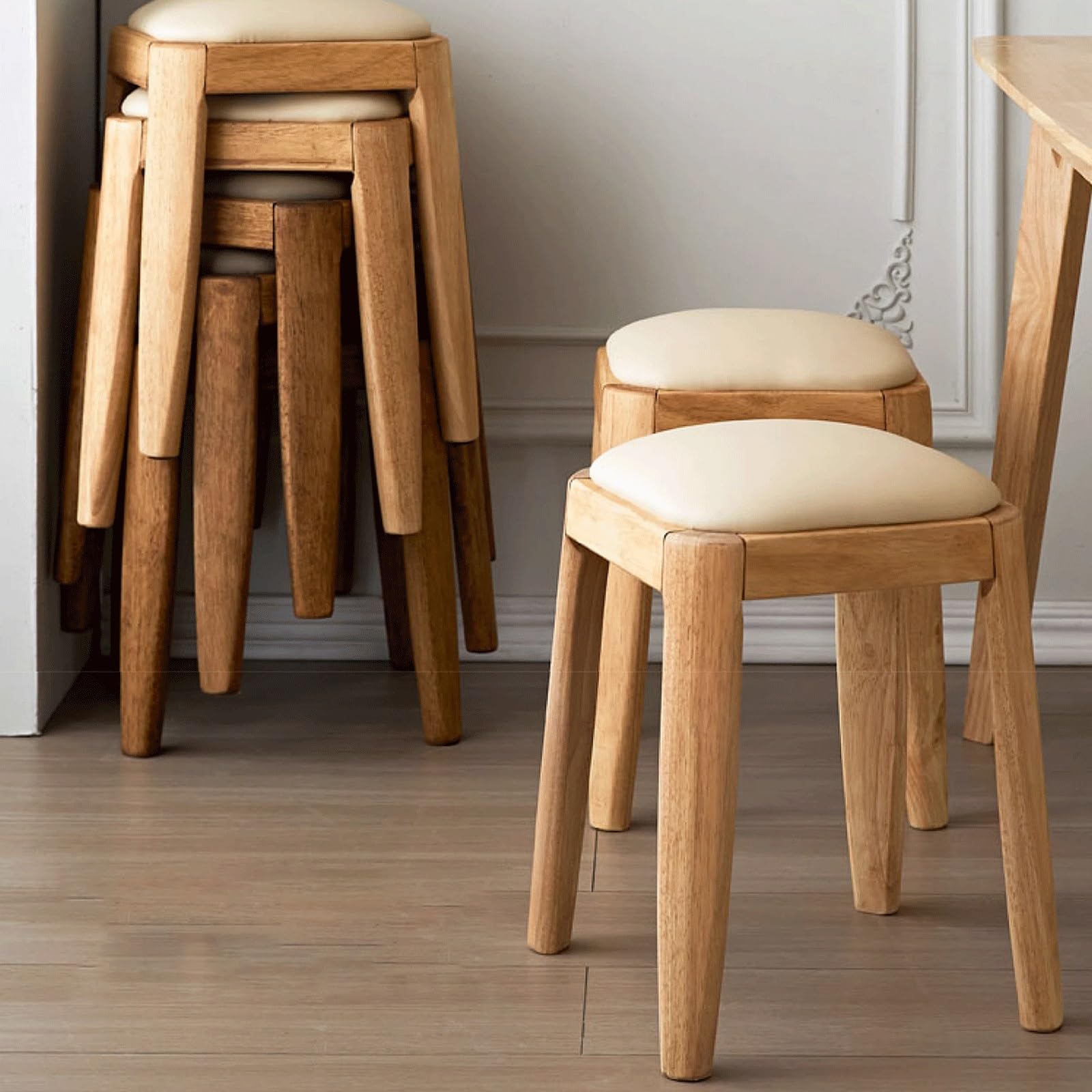 Chaise Coiffeuse Chambre Minimaliste Petit Fauteuil Chambre En Bois D'hévéa Massif, Tabouret Coiffeuse Chambre Brun Pour Dressing 2 Formes (Size : Rounded