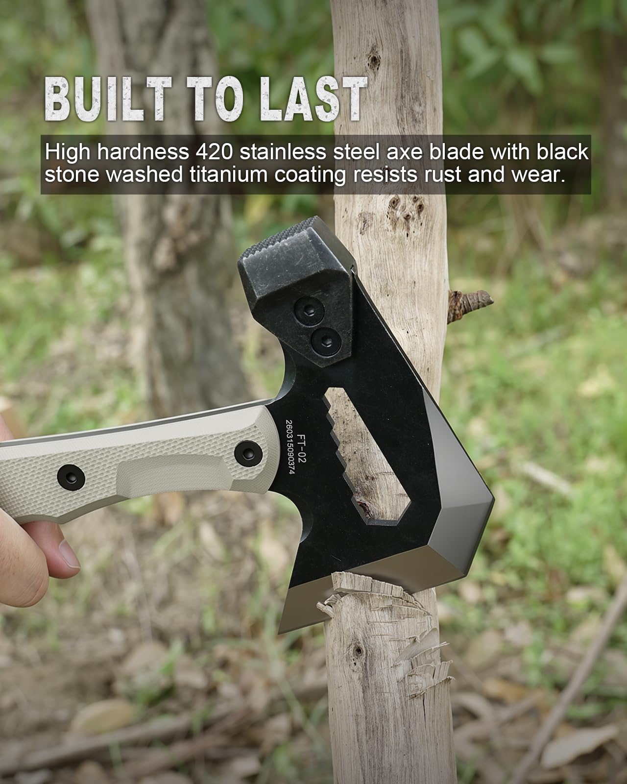 HX OUTDOORS Ascia Multifunzionale, Ascia Tattica da Sopravvivenza e Campeggio con Impugnatura G10, Lama in Acciaio Inox, Accetta da Bushcraft con Martello, Inserti Esagonali e Estrattore di Chiodi