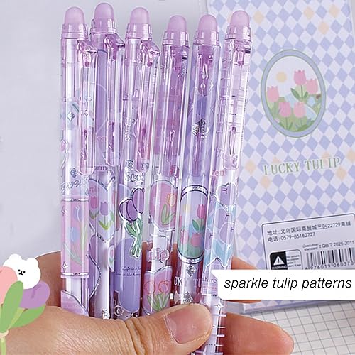 Miniatura 4 de MOZXIRZ 6 bolígrafos de tinta de gel borrables retráctiles, bonitos bolígrafos de flor de 0.020 in, bolígrafos de punta fina, bolígrafos de oficina