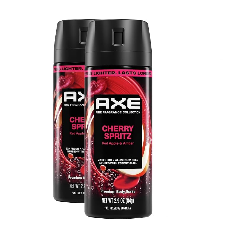 Desodorante corporal AXE Fine Fragrance Cherry Spritz – fragrância de maçã vermelha e âmbar, sem alumínio, pacote com 2