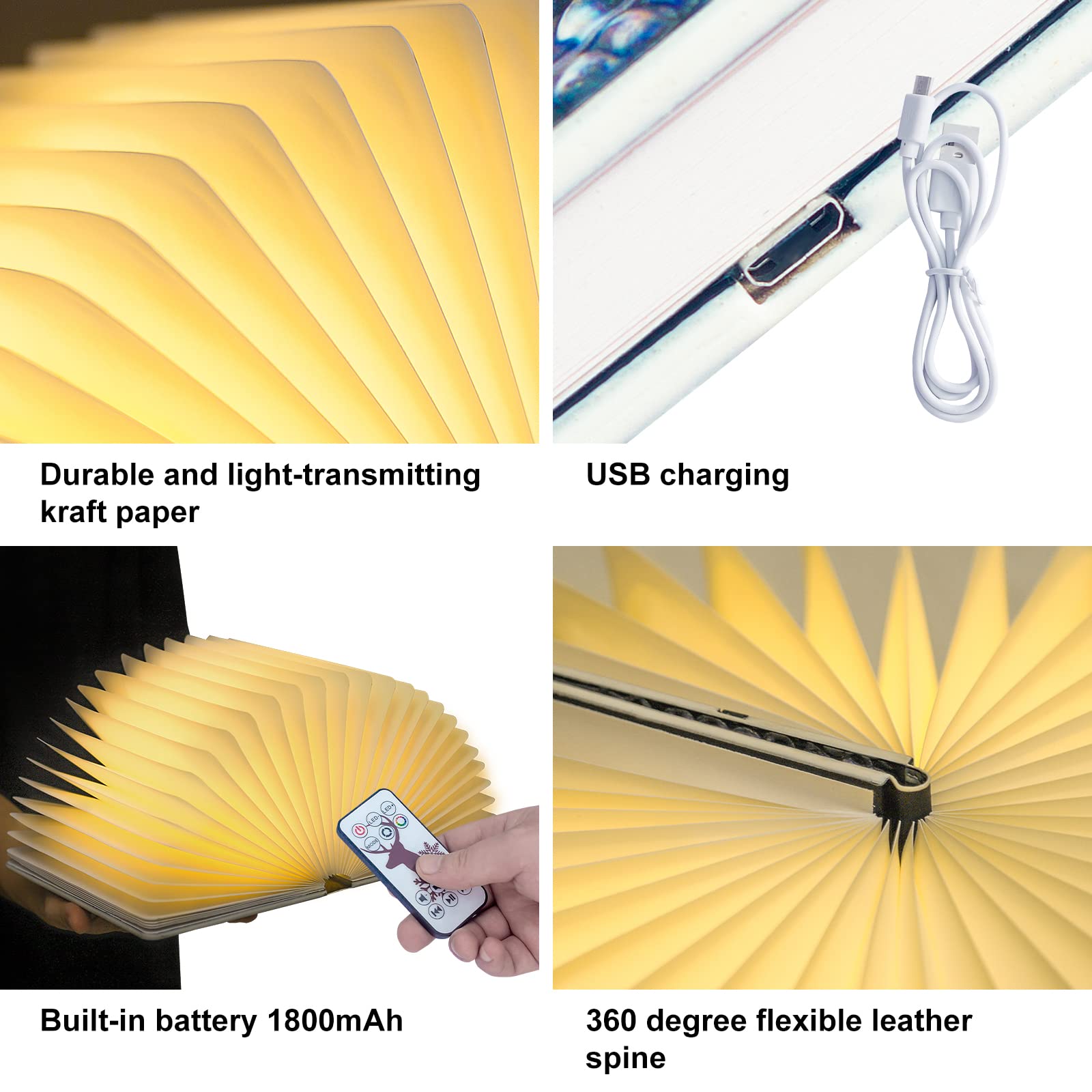 Lampada da libro Colori chiari multipli Lampada a drago goffrata Luce notturna a LED Compleanni e regali di Natale per donne, uomini e bambini (Luce bianca del libro del rumore, Luce a 4 colori)
