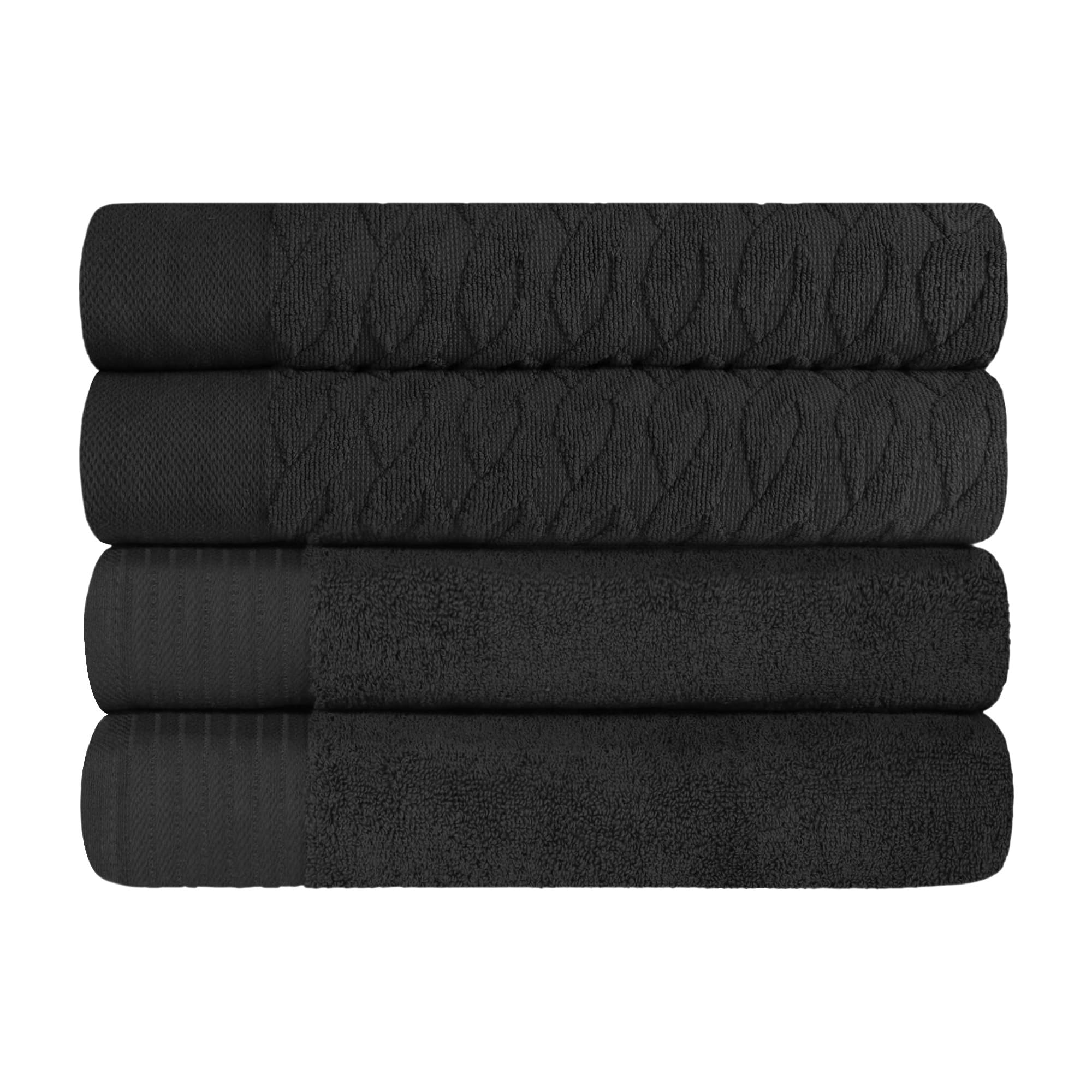 SUPERIOR Türkisches Baumwoll-Jacquard-Badetuch-Set, 4-teilig, Körpertücher für Erwachsene und Kinder, Badezimmer-Essentials, Dusche, Spa, Pool, schnell trocknend, saugfähig, weicher Plüsch, Basics,