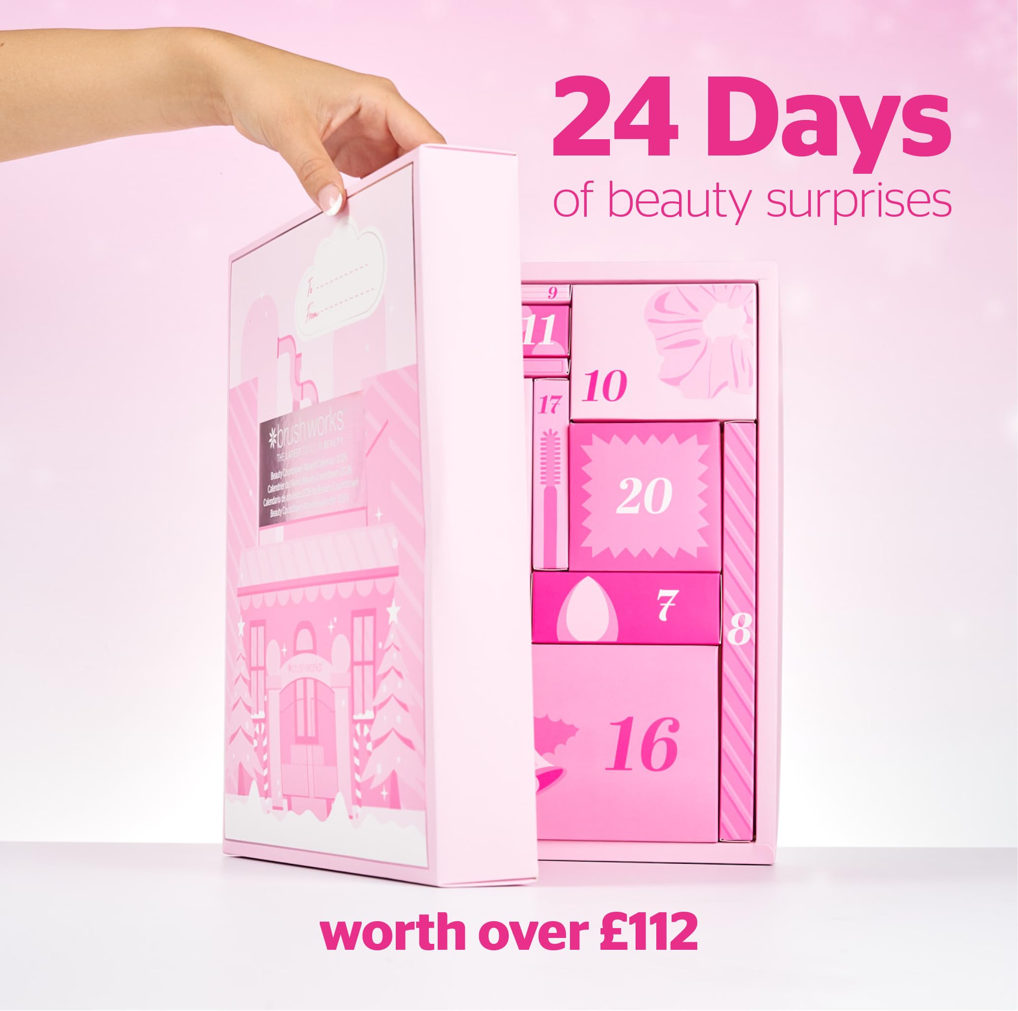 Brushworks Beauty Advent Calendar 2026 – 24 Beauty Gifts Worth Over £112, Makeup Brushes, Makeup Sponges, Hair Accessories & Skincare Tools, Vegan Friendly Christmas Countdown Calendar