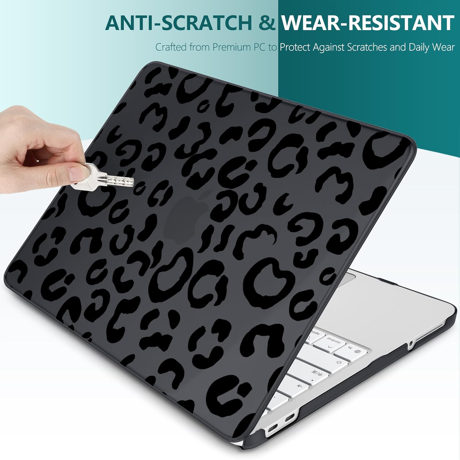 TWOLSKOO for MacBook Neo 13 inch Case 2026 A3404 A18 Pro Chip, Plastic Hard Shell Pattern Case with Type C Adapter, 2 Webcam Covers, Keyboard Cover & Screen Protector, Black Leopard