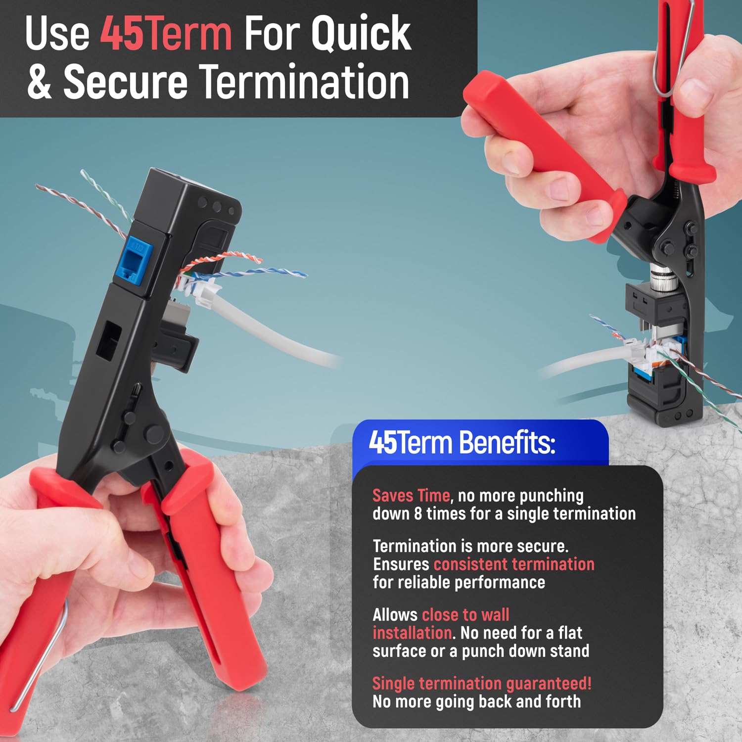 Everest Media Solutions Bundle – 2 Items: 45Term - Speed Termination Tool + 50 Pack of RJ45 CAT6A UTP Keystone Jacks - White