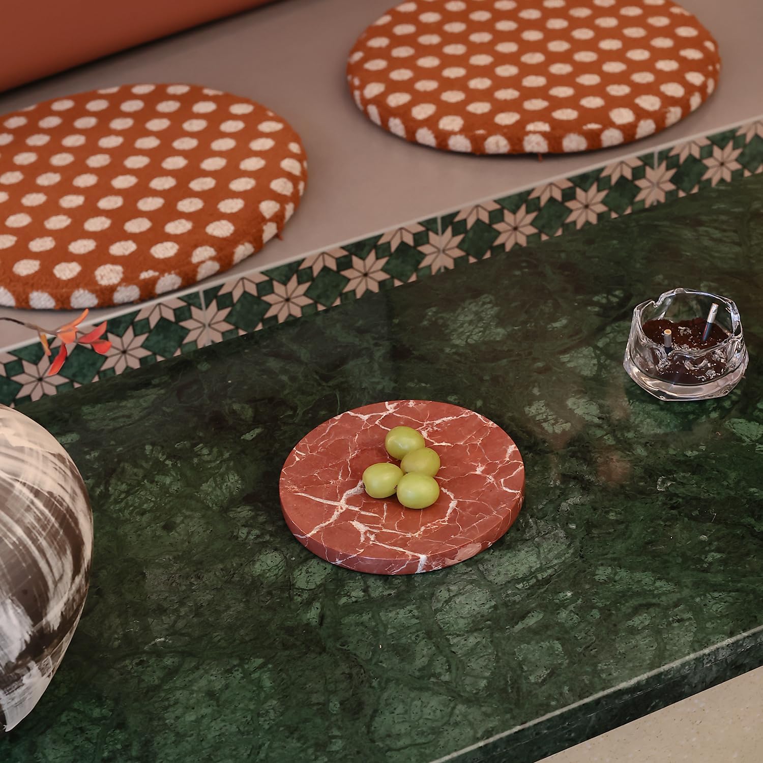 8" Natural Travertine Ring Dish Jewelry Tray for Women Gift - Marble Trinket Dish for Key Earring Nightstand - Candy,Fruit, Nut, Snack Serving Tray for Table, Home Decor (French Red Marble)