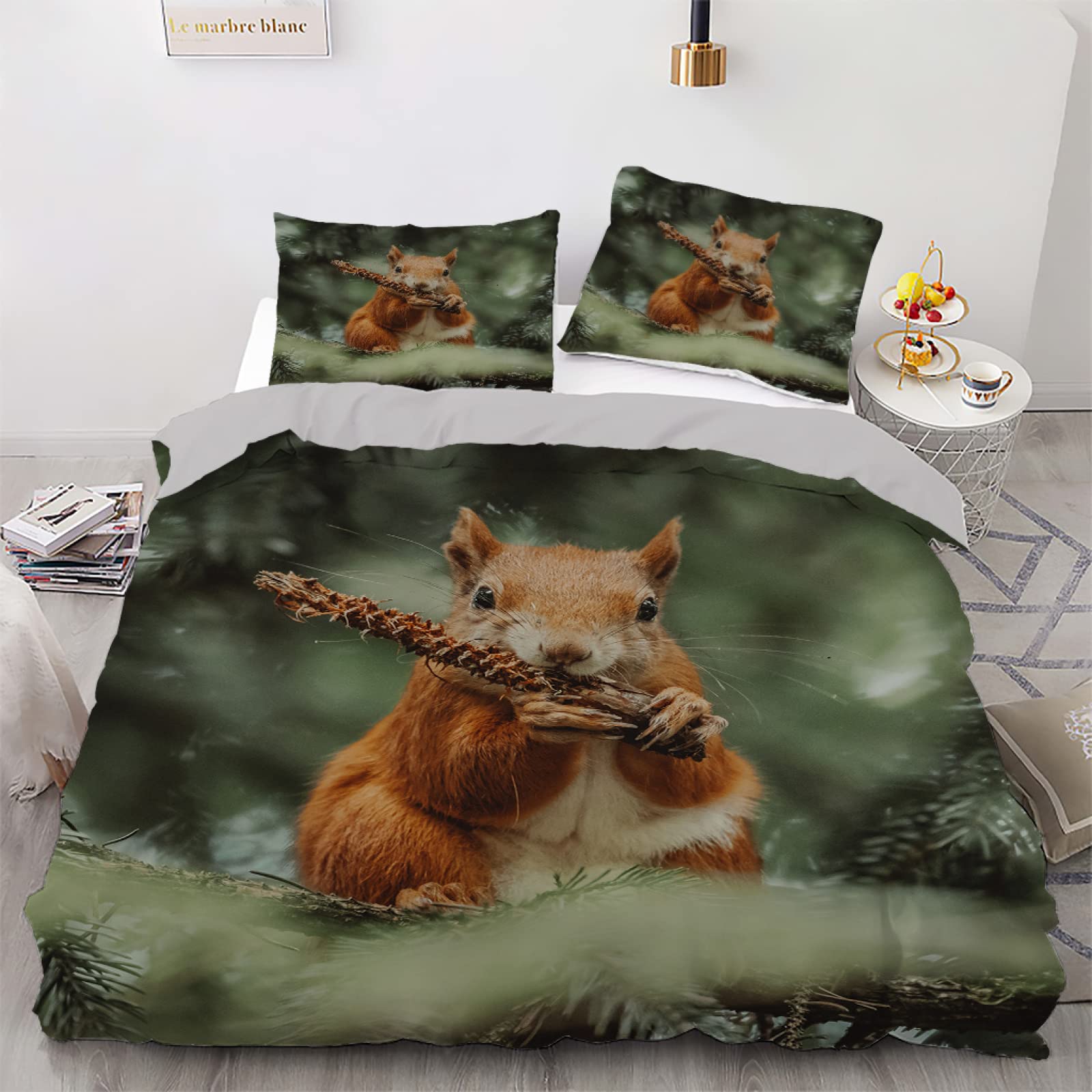 Housse de couette 140x200 Vertbaudet écureuil vert avec sa taie d'oreiller 65x65 pour lit enfant