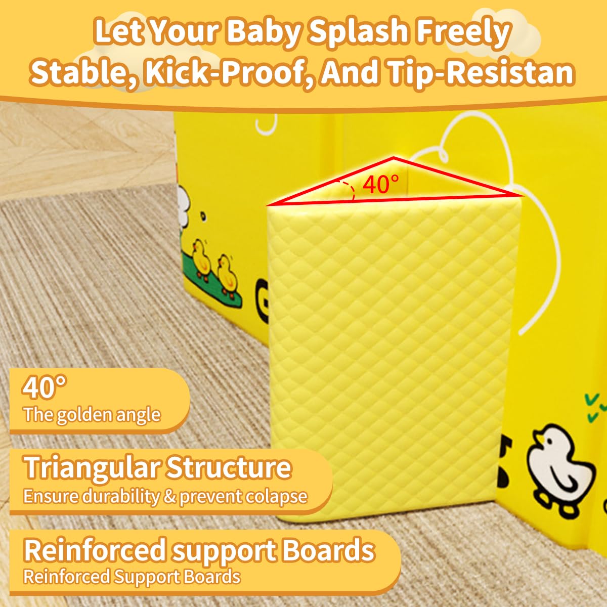 Bañera plegable para Niños, Bañera Grande para Niños Pequeños,Bañera Portátil con Juguetes para Niños,Trae 5 pelotas oceánicas y 2 patitos de goma gigantes (Amarillo) — view 4