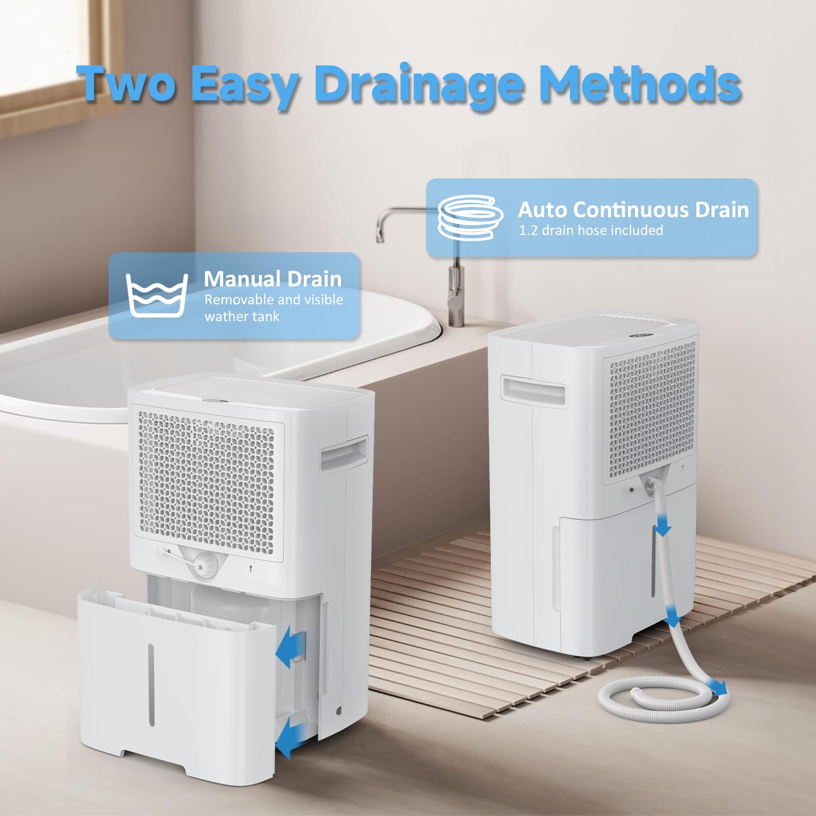 LEENON Deumidificatore 25L/24H, Deumidificatores Casa con Modalità dryer, Timer, Doppio drenaggio, Compressore, 125 m³/50 m², Deumidificatore Portatile per Bagno, Camera da Letto, Cantina