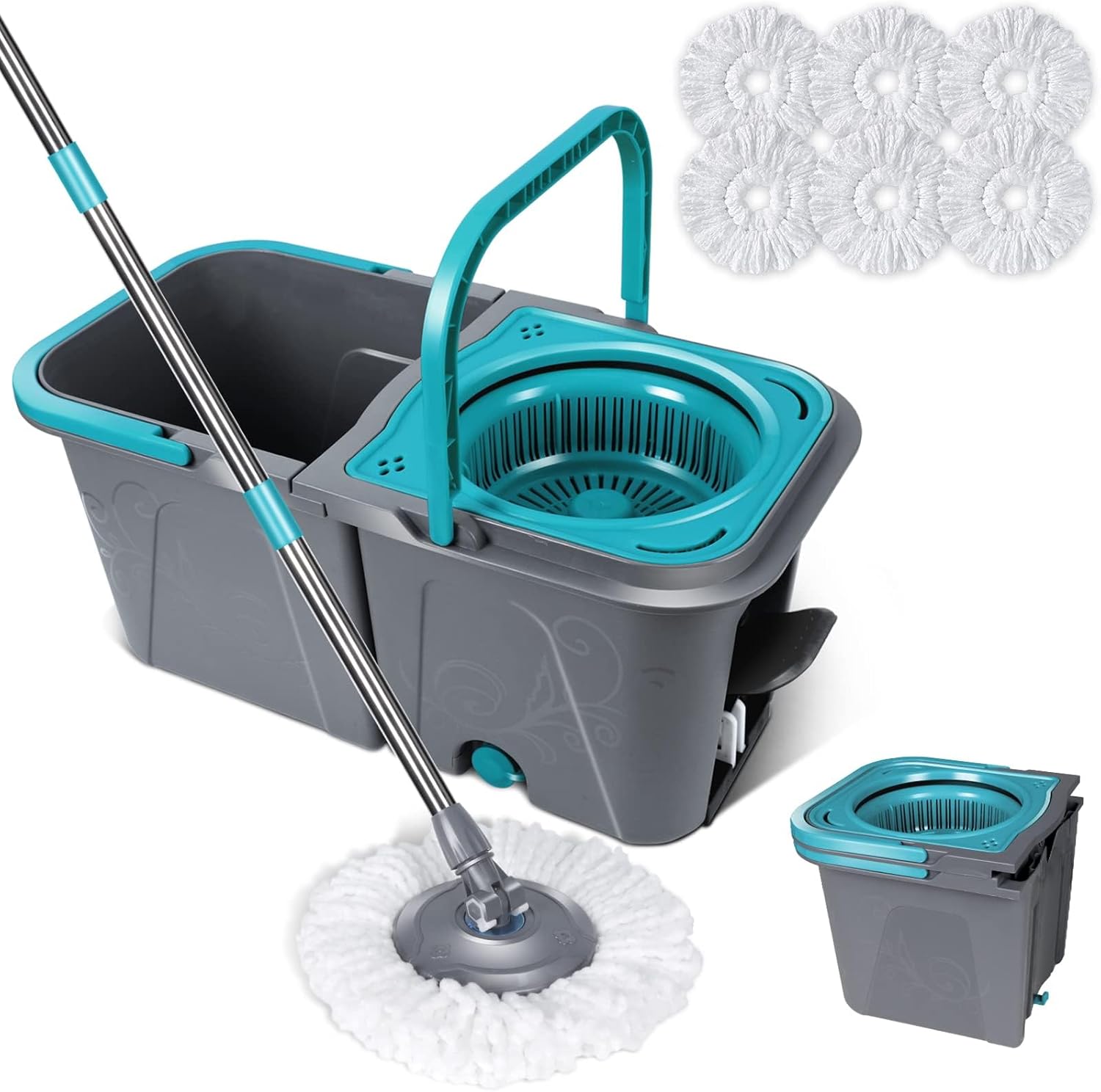 Masthome Spin Mop and Bucket Set with 6 Microfiber Refills Wet and