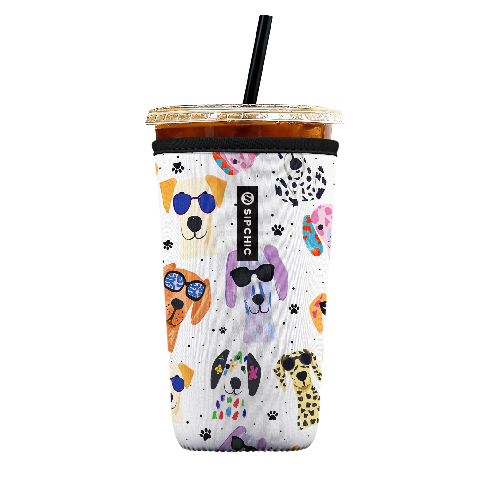 Iced Coffee Sleeve – Neoprene Reusable Cup Sleeves for Drinks, Insulated Drink Sleeves to Keep Hands Dry &amp; Drinks Cold, Stylish &amp; Durable Coffee Sleeves (Puppy Shades, Large: 30-32oz)