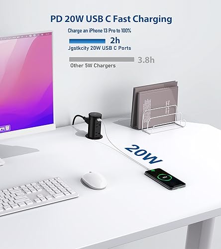 Miniatura 2 de Toma de corriente desplegable para encimera, ojal de alimentación de escritorio de 2.5 pulgadas, tira de alimentación empotrada, carga rápida USB C