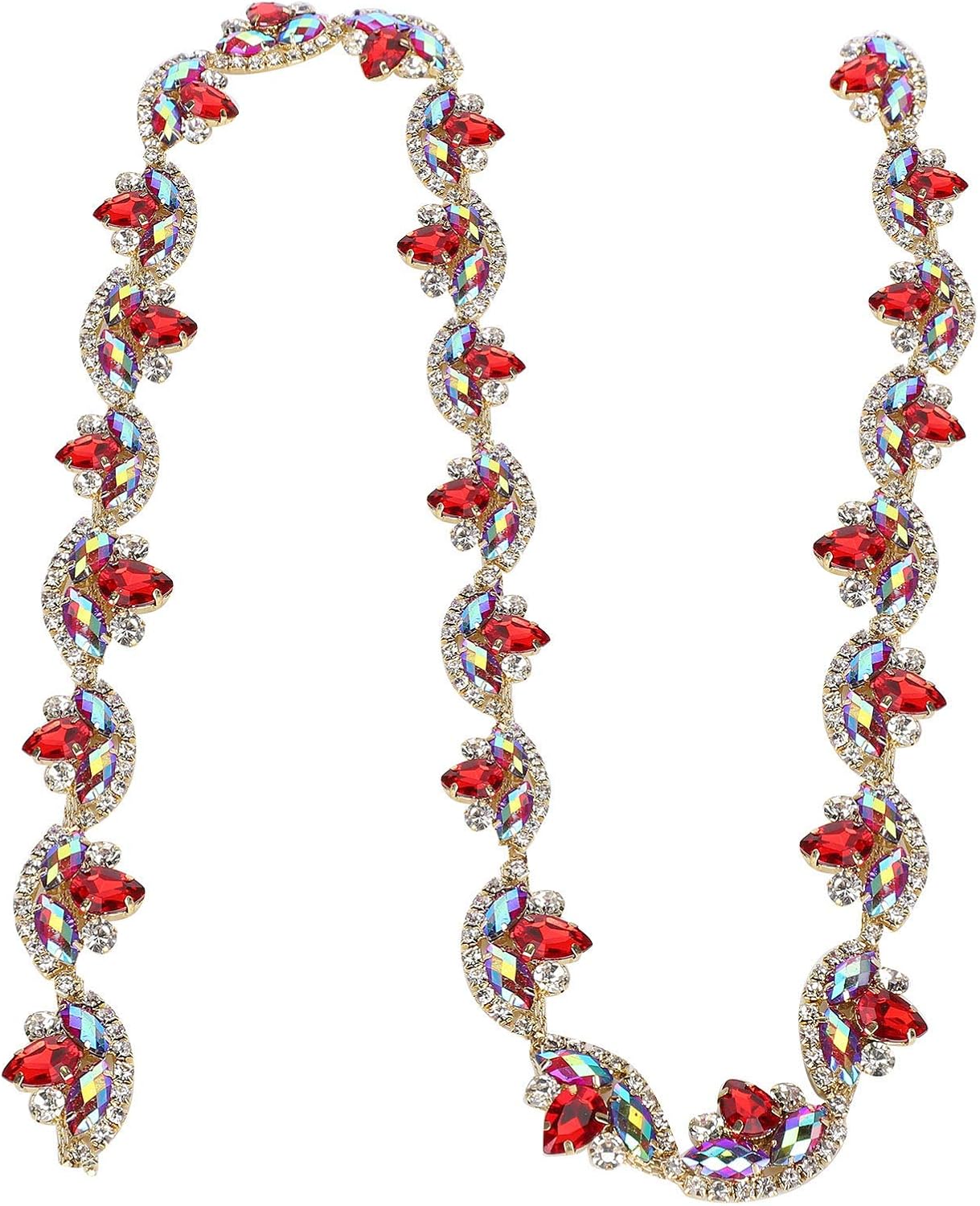 TOPINCN Flower Shaped Crystal Rhinestone Chain Bridal Applique Beaded Trim Chain for Clothing Necklace Ear-Drop Decoration (Red)
