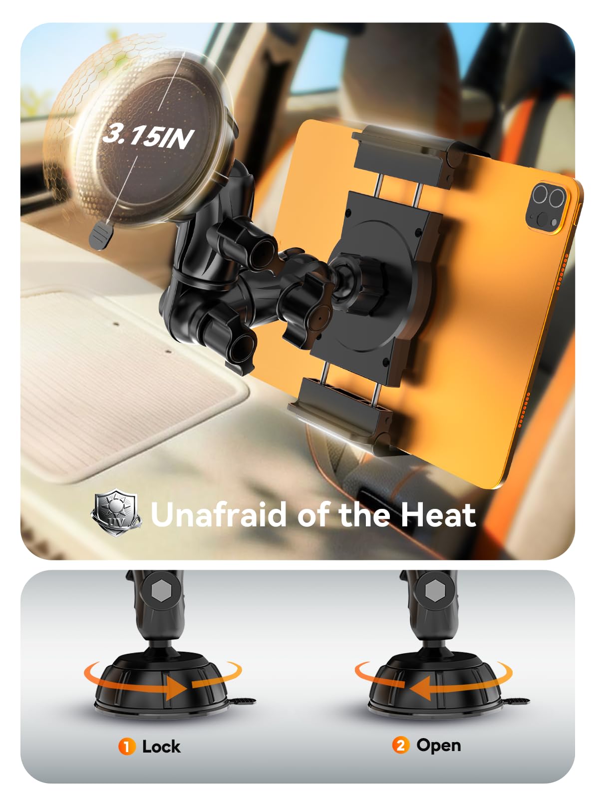 OHLPRO Supporto Tablet Auto Camion Cruscotto Parabrezza, Porta iPad da Auto Girevole a 360° con Braccio Lungo & Ventosa Potente, Supporto Tablet per iPad Pro 12.9 Air Mini Galaxy Tab 4,7-13"