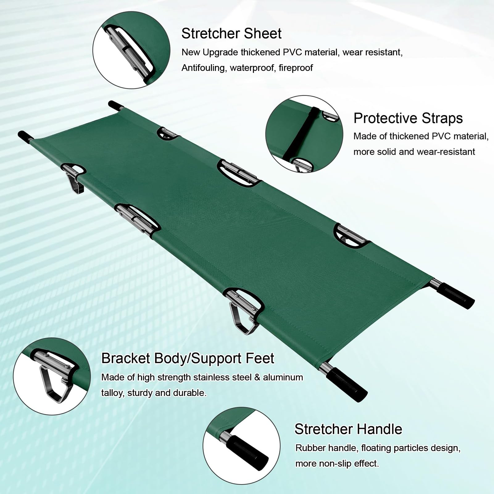 Camilla plegable de emergencia médica con asas resistentes, correas y estuche de transporte, fabricada en aleación de aluminio de, portátil para tran