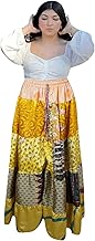 Mogul Interior Women's Honey Yellow Floral Patchwork Maxi Skirt – Boho Flared Hippie Skirt S/M/L