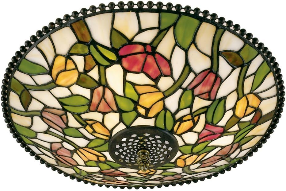 Dale Tiffany 3522/3LTF Tulip Semi-Flush Mount Light, Antique Bronze and Art Glass Shade